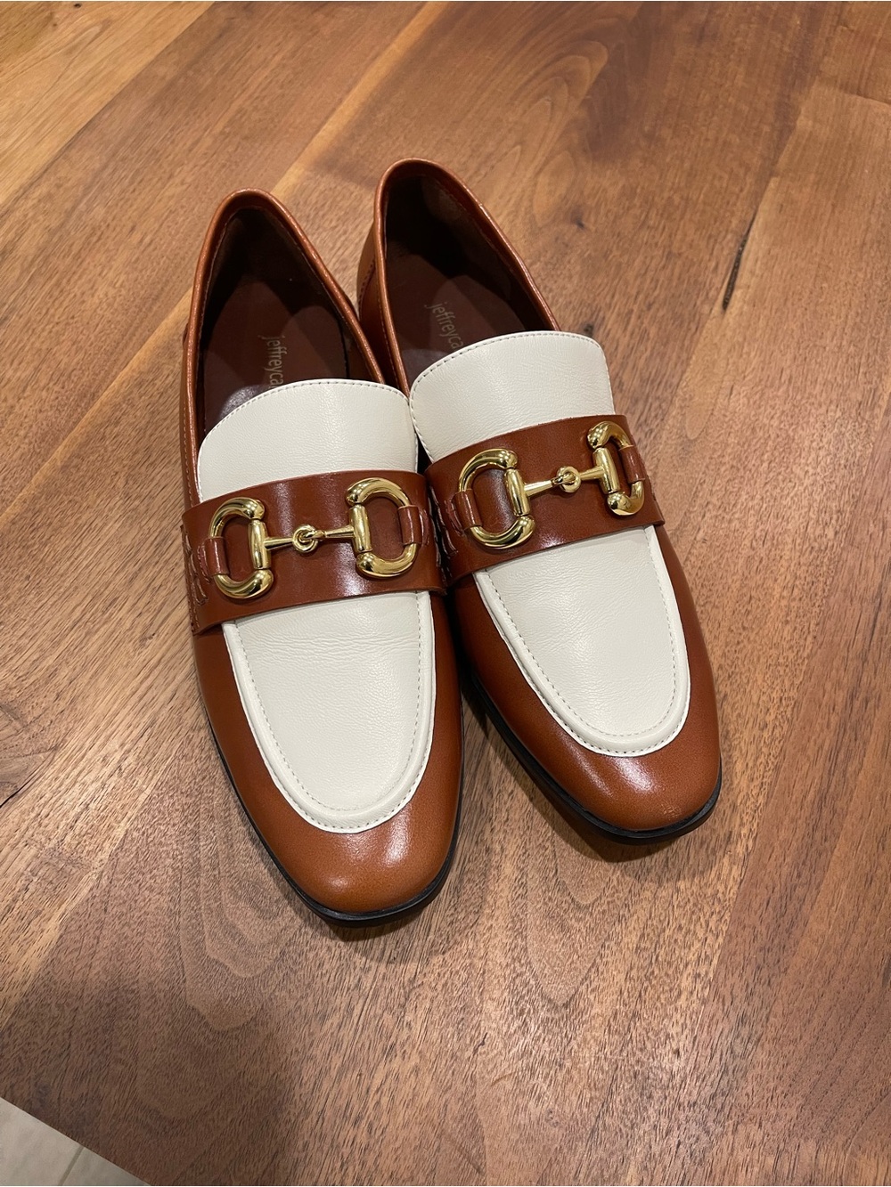Jeffrey Campbell Two-Tone White and Brown Women's Leather Bit Loafers